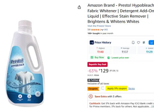 Image of Amazon Brand - Presto! Hypobleach 1L 