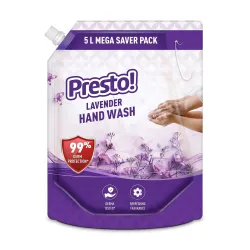Amazon Brand - Presto! Lavender Liquid Handwash 5L | Kills 99% Germs | pH Balanced, Gentle on Skin | No Added Parabens & Triclosan | Moisturising Formula