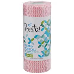 Amazon Brand - Presto! Non-woven Kitchen Towel Roll | 80 Pulls | Red Kitchen Cloth | Food Safe | Lint-free and Residue-F