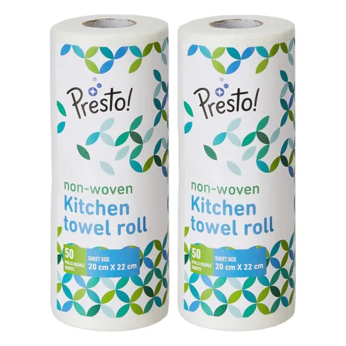 Image of Amazon Brand - Presto! Non-Woven Reusable Kitchen Towel Roll 100 Sheets (Pack of 2)
