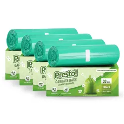 Amazon Brand - Presto! Premium Perfume Garbage Bags on Roll with Tie String | Small | 17x20 Inch | 120 Count | 30 X 4 Packs | Green