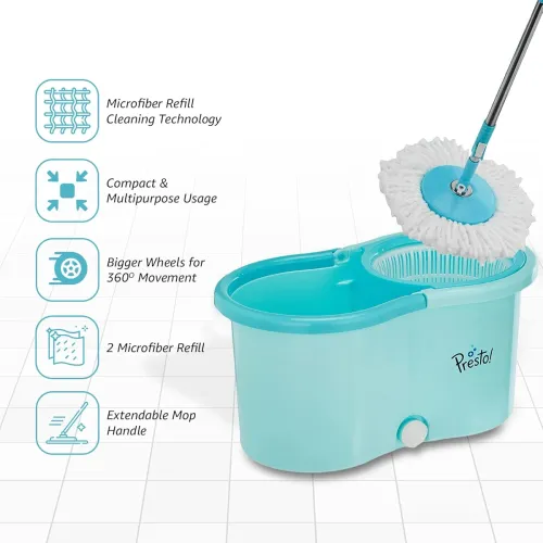 Image of Amazon Brand - Presto! Spin Mop with Plastic Bucket Set, Blue