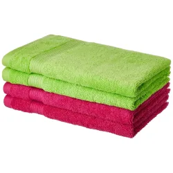 Amazon Brand - Solimo 100% Cotton 4 Piece Hand Towel Set, 500 GSM (Spring Green and Paradise Pink)