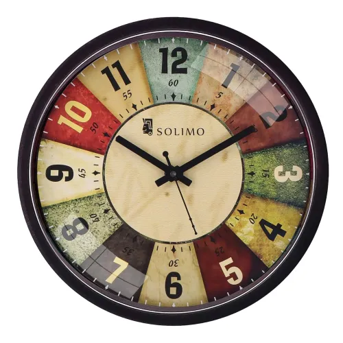 Image of Amazon Brand - Solimo 12-inch Plastic & Glass Analog Wall Clock - Classic Roulette (Silent Movement, Black Frame)