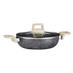 Amazon Brand - Solimo 24 cm Non-Stick Kadai with Lid | Granite Stone Deep Frying Pan | Induction & Gas Compatible | Meta