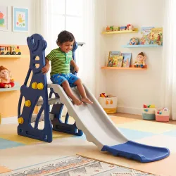 Amazon Brand – Solimo 2-in-1 Penguin Slide for Kids with Basketball Hoop