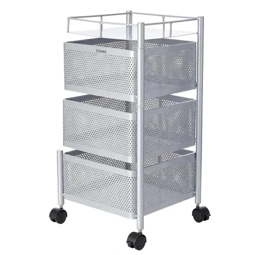 Image of Amazon Brand - Solimo 360° Revolving Preassembled Heavy-Duty 3 Layer Square Portable Trolley with Wheels |