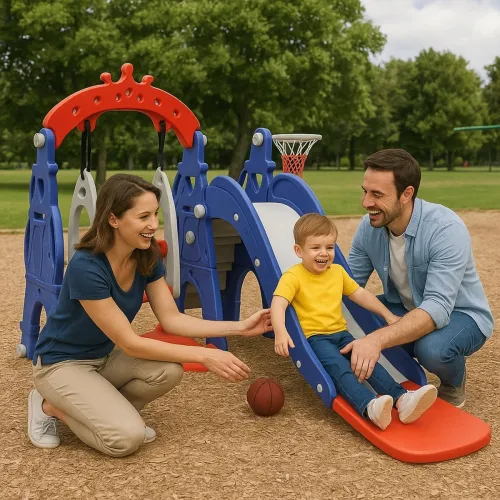 Image of Amazon Brand - Solimo 3-in-1 Garden Castle Slide & Swing for Indoor 