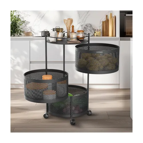 Image of Amazon Brand - Solimo 360° Revolving Preassembled Portable 3 Layer Round Multipurpose Storage Kitchen Rack Carbon Steel 