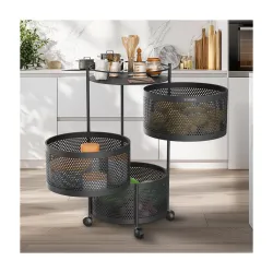 Amazon Brand - Solimo 360° Revolving Preassembled Portable 3 Layer Round Multipurpose Storage Kitchen Rack Carbon Steel 