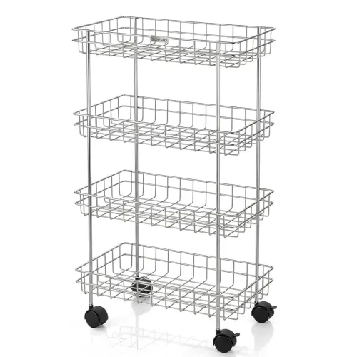 Image of Amazon Brand - Solimo 4-Tier Ventilated Storage with Swivel Wheels| Multipurpose Storage Organizer for Kitchen, Bathroom
