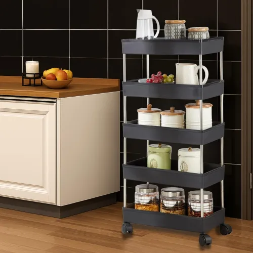 Image of Amazon Brand - Solimo 5Tier Stainless Steel Kitchen Trolley Rack 