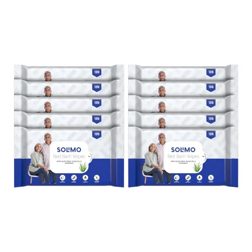 Image of Amazon Brand - Solimo Adult Bed Bath Wipes | Count 100 | 10 Wipes x 10 Packs