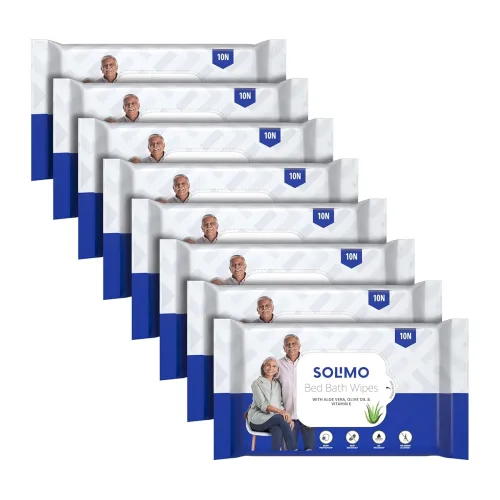 Image of Amazon Brand - Solimo Adult Bed Bath Wipes | Count 80 | 10 Wipes x 8 Packs |.