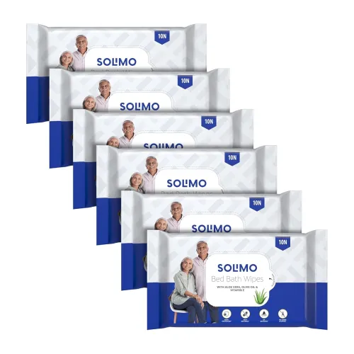 Image of Amazon Brand - Solimo Adult Bed Bath Wipes | Count 60 | 10 Wipes x 6 Packs