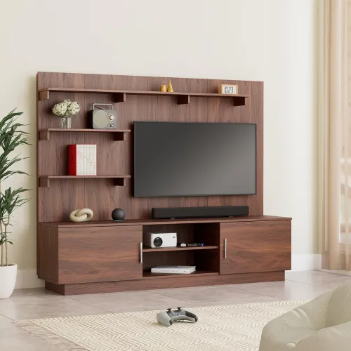 Image of Amazon Brand - Solimo Altamore Engineered Wood TV Unit and Display Cabinet with Back Panel (Walnut Finish)