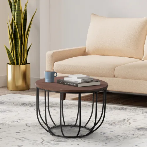Image of Amazon Brand - Solimo Antares Rose Wood Coffee Table with Metal Base (Walnut and Black)