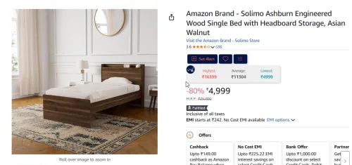 Image of Solimo Ashburn Engineered Wood Single Bed 