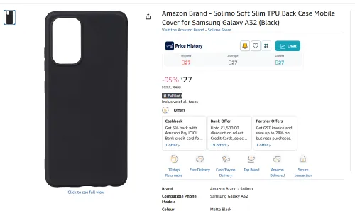 Image of Amazon Brand - Solimo Soft Slim TPU Back Case Samsung Galaxy A32 