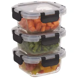 Amazon Brand - Solimo Borosilicate Container 350Ml- Set Of 3,Detachable Lid(Glass) - Transparent
