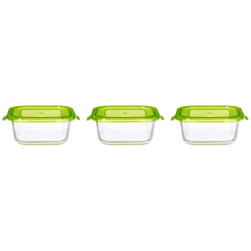 Image of Amazon Brand - Solimo Borosilicate Glass Container Set (Transparent,3 Pieces, 550ml)