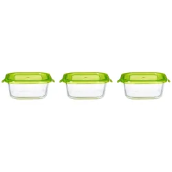 Amazon Brand - Solimo Borosilicate Glass Container Set (Transparent,3 Pieces, 550ml)
