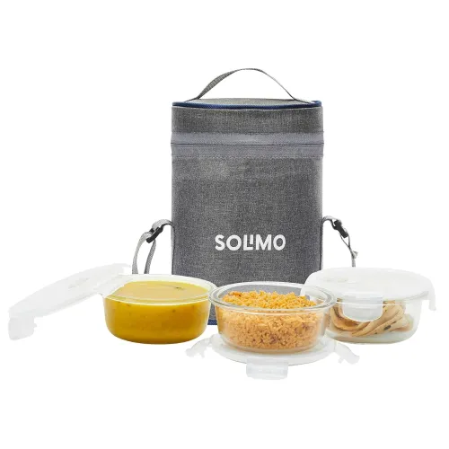 Image of Amazon Brand - Solimo Borosilicate Glass Lunch Boxes | Set of 3