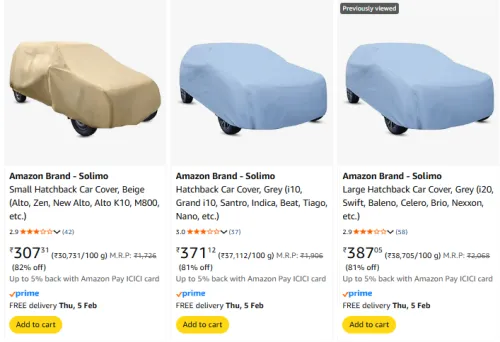Image of Amazon Brand - Solimo Car Cover @ Starting ₹307
