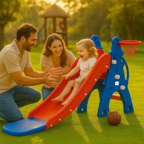 Image of Amazon Brand Solimo Castle Slide with Basketball (Kids, Multicolor)