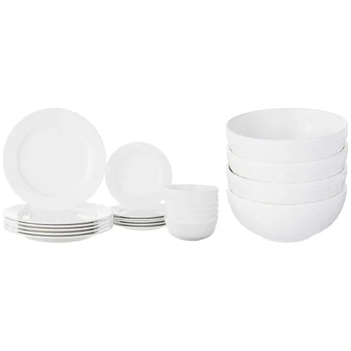 Image of Amazon Brand - Solimo Ceramic Dinner Set (White, 18 Pieces) & Amazon Brand - Solimo