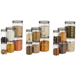 Amazon Brand - Solimo Checkered Jar Container Set of 18 (6 x 250 ml Each, 6 x 500 ml Each 6 x 1000 ml Each),