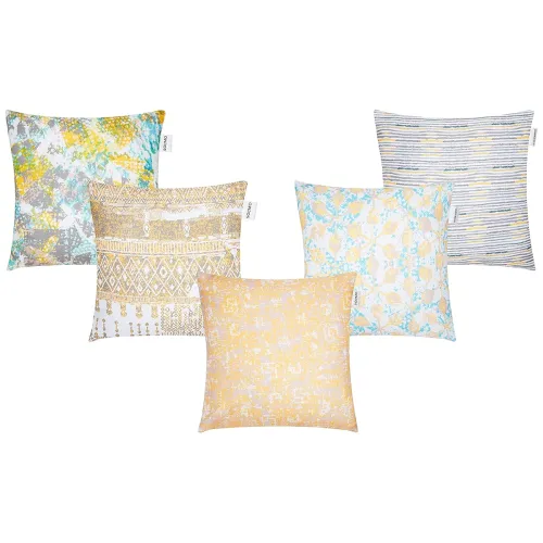 Image of Amazon Brand - Solimo Luvem Polyester Printed Cushion Covers, Set of 5, 16 x 16 inch