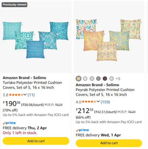 Image of Amazon Brand Solimo Cushion Covers Starting @ ₹177