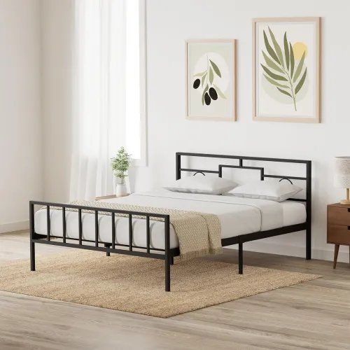 Image of Amazon Brand - Solimo Cyrus Metal Queen Bed (Black,Glossy)