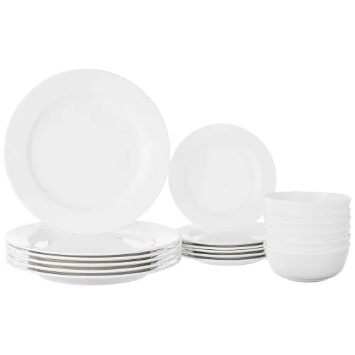 Image of Amazon Brand - Solimo Ceramic Geometric Dinner Set White 18 Pcs