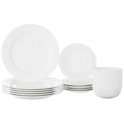 Amazon Brand - Solimo Ceramic Geometric Dinner Set White 18 Pcs