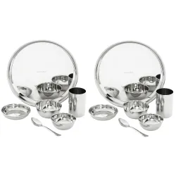 Amazon Brand - Solimo Dinner Set| Stainless Steel | Set of 6 | Solid Mirror Finish | Silver (Pack of 2)