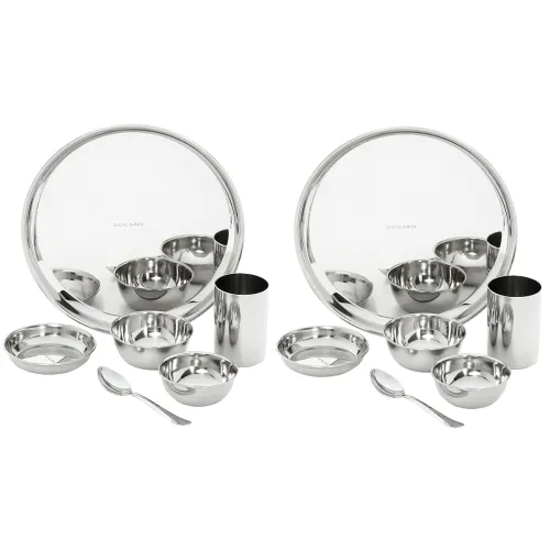 Image of Amazon Brand - Solimo Dinner Set| Stainless Steel | Set of 6 | Solid Mirror Finish | Silver (Pack of 2)