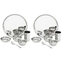 Amazon Brand - Solimo Dinner Set| Stainless Steel | Set of 6 | Solid Mirror Finish | Silver (Pack of 2)