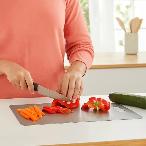 Image of Amazon Brand- Solimo Double-Sided Stainless Steel Cutting Board
