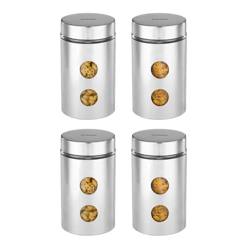 Image of Amazon Brand - Solimo Drip Window Steel Jacketed Glass Jar set 4