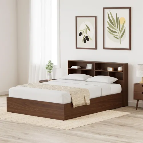 Image of Amazon Brand - Solimo Canes Engineered Wood Queen Bed with Box Storage 