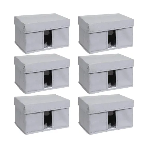 Image of Amazon Brand - Solimo Fabric Rectangular Storage Box, Medium, Set of 6, Dark Grey