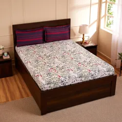 Amazon Brand - Solimo Fresh Ferns 144 TC 100% Cotton Double Bedsheet with 2 Pillow Covers, Violet