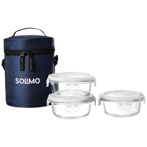 Image of Amazon Brand - Solimo Glass Lunch Box Set (3 pieces)