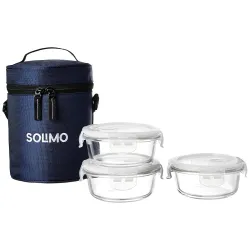 Amazon Brand - Solimo Glass Lunch Box Set (3 pieces)