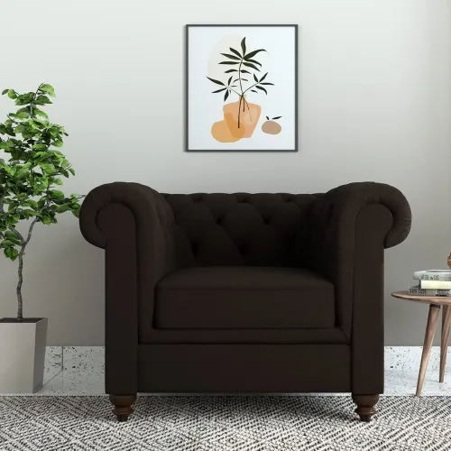 Image of Amazon Brand - Solimo Hacot 1 Seater Sofa (Fabric, Chestnut Brown)