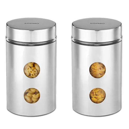 Image of Amazon Brand - Solimo Steel Jacketed Glass Jars (Set of 2,1200 ml Each)