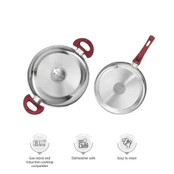 Amazon Brand - Solimo Stainless Steel Heavy Bottom Kadhai with Glass lid 