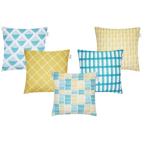 Image of Amazon Brand - Solimo Leren Polyester Printed Cushion Covers, Set of 5,